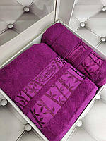 Набор бамбуковых полотенец 2 шт в коробке Pupilla фиолетовый