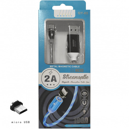 Кабель Profit QY-85 Magnetic USB - MicroUSB 2A/1m (Чорний)