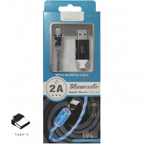 Кабель Profit QY-85 Magnetic USB - Type-C 2A/1m (Чорний)