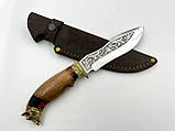 Ніж ручної роботи для полювання та риболовлі туристичний «Кабан #12» зі шкіряними піхвами нескладаний 95х18/58 HRC, фото 4
