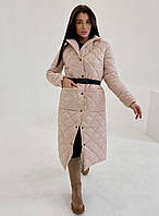 Женское стёганное пальто с поясом. Плащевка синтепон 250. Цвета на фото.