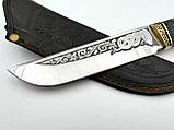 Ніж ручної роботи для полювання та риболовлі туристичний «Кобра #10» зі шкіряними піхвами нескладаний 95х18/58 HRC, фото 5