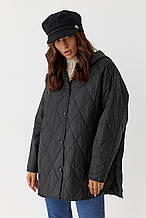 Жіноча стегана куртка з капюшоном оберсайз - чорний колір, L (єсть розміру)