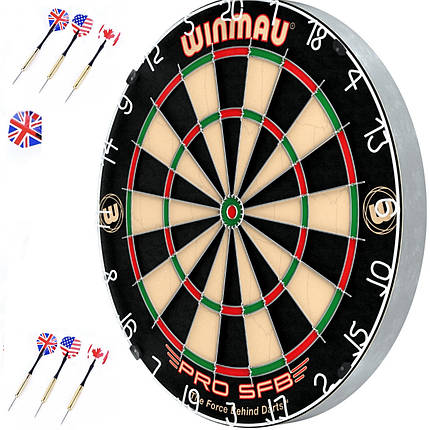 Набір для гри в дартс-мішень зі справжнього сизалю ProSFB New Winmau Англія з дротиками, фото 3