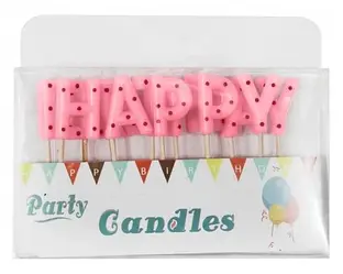 Свічки-літери в торт "Happy Birthday", колір - рожевий у горошок