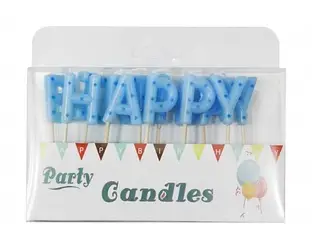 Свічки-літери в торт "Happy Birthday", колір - блакитний у горошок