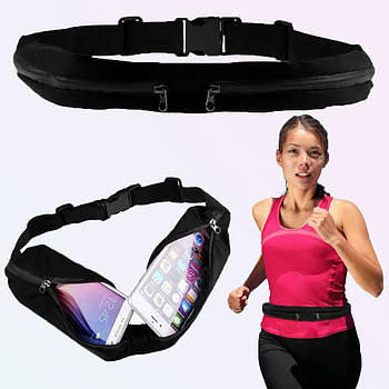 Сумка на пояс для бігу(27х10 см 7х10)Go Runners Pocket Belt / Поясна спортивна сумка Чорна