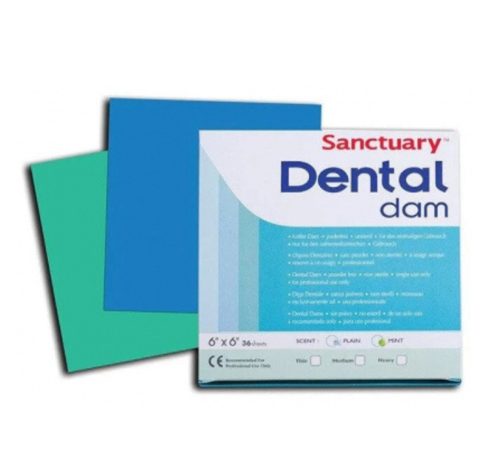Латексний коффердам синій (Sanctuary Dental dam) 152*152, 36 штук. Середній, запах звичайний., фото 1