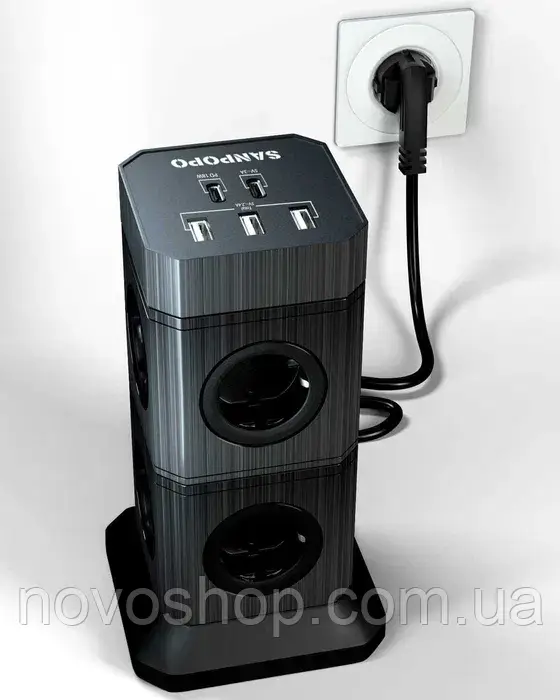 Вертикальный блок живлення башня з 5 роз’ємами USB