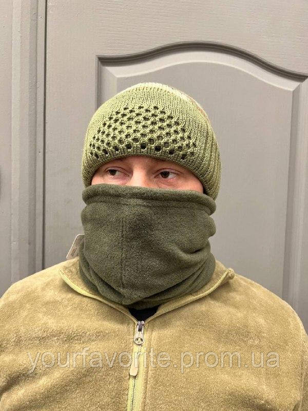 Тактическая зимняя шапка - балаклава утепленная на флисе Военные шапки балаклавы, маска балаклава олива NATO14 - фото 3 - id-p1667892670