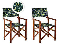 Комплект из 2 садовых стульев из темного дерева акации с белым/сине-оливковым узором