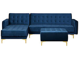 4-місний кутовий диван-ліжко з тахтою і велюром справа синій ABERDEEN