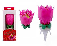 Фігурна свічка на торт музична (крутиться) "Лотос", колір - рожевий