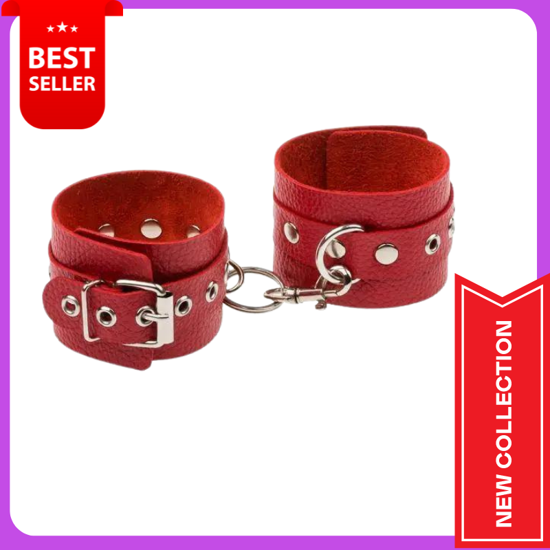 Наручники шкіряні БДСМ для сексуальних ролевих ігор Leather Double Fix Hand Cuffs червоні, фото 1