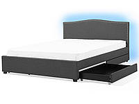 Кровать с цветными ящиками LED с мягкой обивкой 180 x 200 см Серый MONTPELLIER