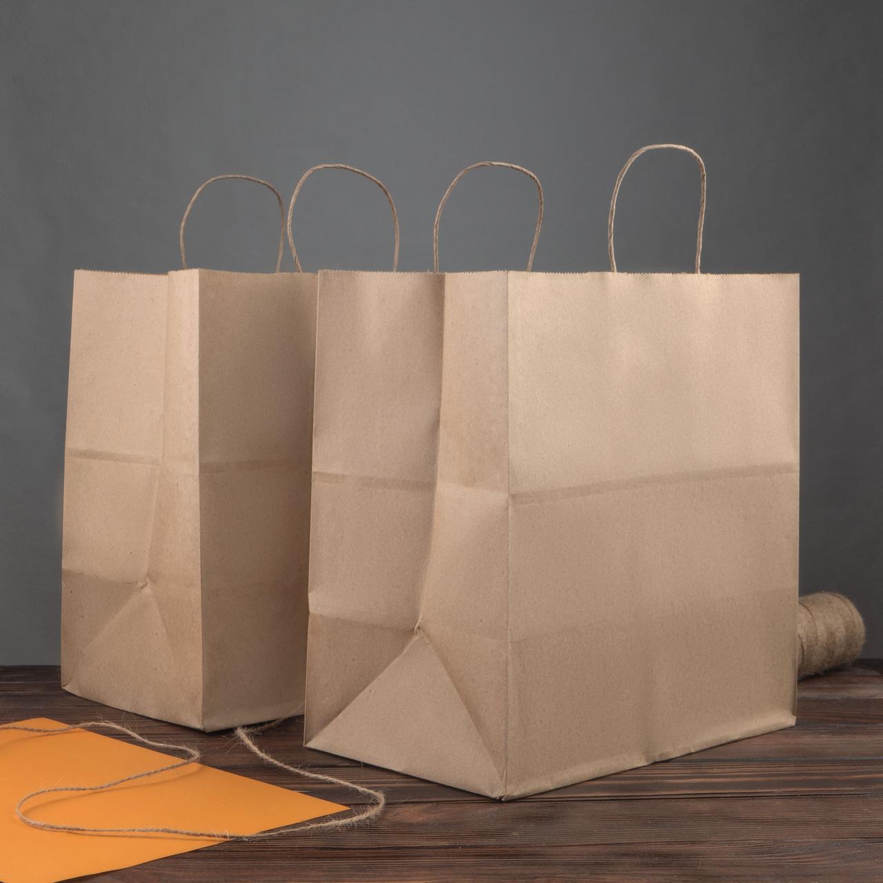 Крафт пакет с ручками с широким дном 300*180*290, бумага 100 г/м2 для ...