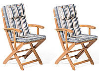 Набор из 2 деревянных садовых стульев с подушками MAUI из синего безе