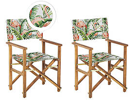 Набір з 2 садових стільців світлого дерева акації з візерунком білий / CINE фламінго