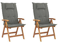 Набор из 2 складных деревянных садовых стульев с графитовыми подушками JAVA.