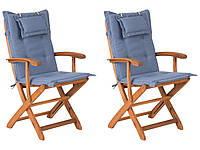 Набор из 2 деревянных садовых стульев с синими подушками MAUI