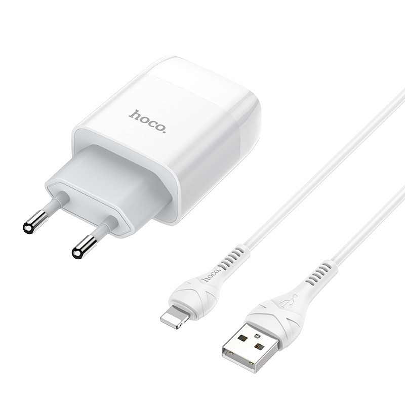 Зарядний пристрій Hoco C73A 2xUSB 2.4A з кабелем Lightning Білий, фото 3