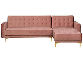 4-місний лівий велюровий кутовий диван-ліжко рожевий ABERDEEN