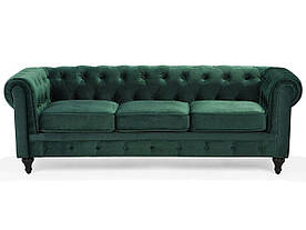 3-місний оксамитовий диван зелений CHESTERFIELD