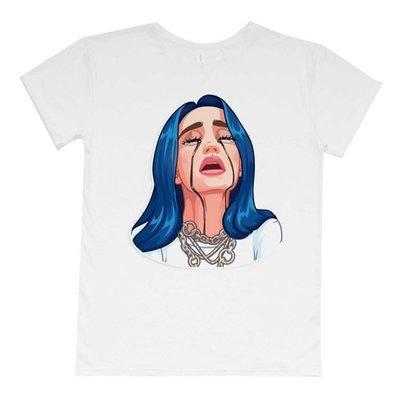 Футболка Біллі Айлиш Billie Eilish Сині волосся Біла Розмір