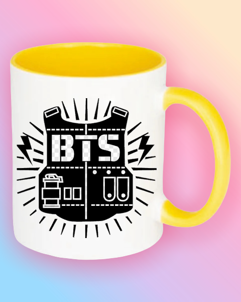 Кружка Чашка Bangtan boys БТС BTS Біла всередині і ручка жовта