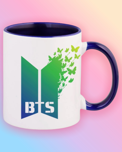 Кружка Чашка Bangtan boys БТС BTS Метелики Біла всередині і ручка синя