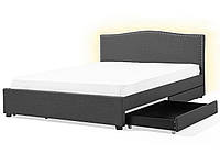 Кровать с выдвижными ящиками белая LED с мягкой обивкой 180 x 200 см Серый MONTPELLIER
