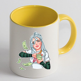 Кружка Чашка Біллі Айлиш Billie Eilish Біла жовта ручка
