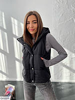 Жилетка безрукавка женская короткая спортивная модная весна-осень плащевка на силиконе с карманами арт 382
