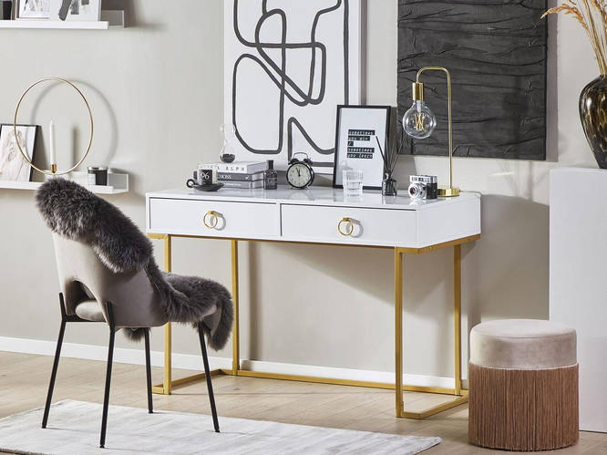 Купить Письменный стол/консоль с 2 ящиками, белый с золотом WESTPORT ...
