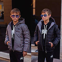 Стильная двухсторонняя демисезонная курточка для мальчика Много расцветок Размеры от 104-110 и до 146-152 см