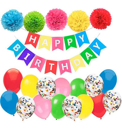 Повітряні кульки "Happy Birthday color", набір - 21 шт., якісний матеріал, фото 1