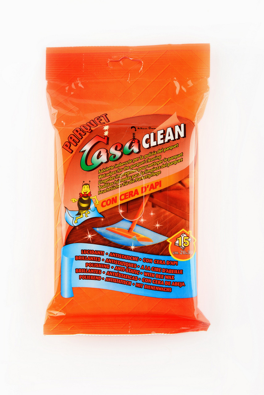 Вологі серветки для очищення паркету антистатичні Casa Clean Parquet 15 шт