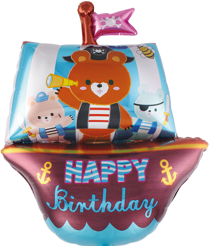 Фольгована фігурна куля"Корабль  Ведмедик блакитний".  Розмір: 90см*55см.