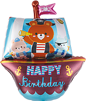 Фольгована фігурна куля"Корабль  Ведмедик блакитний".  Розмір: 90см*55см.