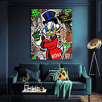 Картина на полотні для офісу в стилі поп арт Скрудж Мак Дак і гроші. 60, 72