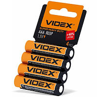 Батарейки солевые VIDEX R03P/AAA + 40%Lifetime SHRINK CARD 4шт