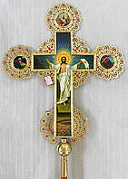 Крест запрестольный латунный с камнями двухсторонний, 79х114 см