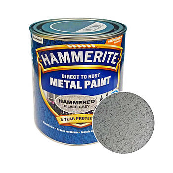 Фарба 3 в 1 по металу Hammerite Metal Paint Hammered захисна, сріблясто-сіра, 0.75 л