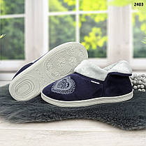 Тапочки чуні жіночі Dago Style на хутрі велюрові темно-сині 2403, фото 5