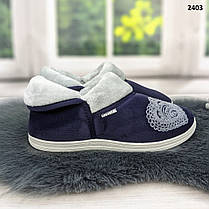 Тапочки чуні жіночі Dago Style на хутрі велюрові темно-сині 2403, фото 3