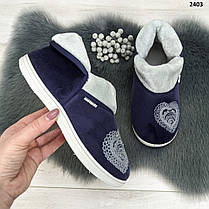 Тапочки чуні жіночі Dago Style на хутрі велюрові темно-сині 2403, фото 2