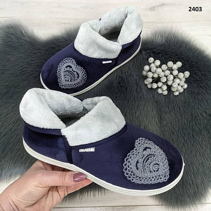 Тапочки чуні жіночі Dago Style на хутрі велюрові темно-сині 2403, фото 1