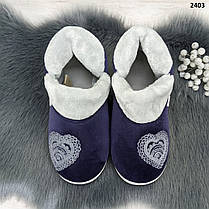 Тапочки чуні жіночі Dago Style на хутрі велюрові темно-сині 2403, фото 4