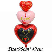 Фольгований шар "Три Сердца I Love You". Розмiр: 95см * 49см. Пр-в Китай.