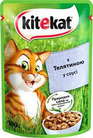Упаковка влажного корма для котов Kitekat с телятиной в соусе по 100 г
